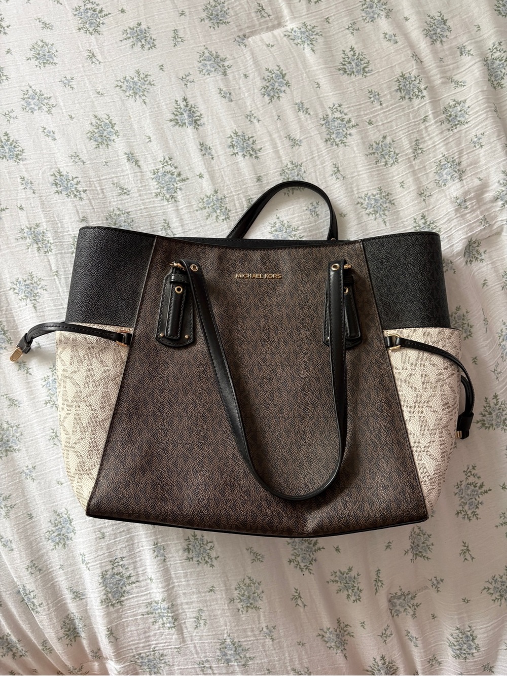 Michael Kors Brown and Cream Logo Tote with Black Trim
